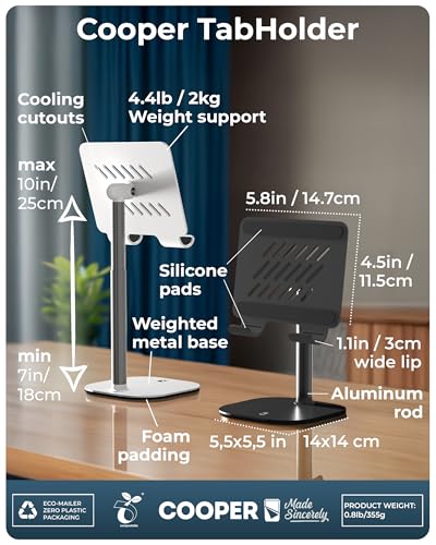 COOPER TabHolder Tablet Holder, iPad Stand for Desk, Portable Monitor Stand - color: B - Frost White