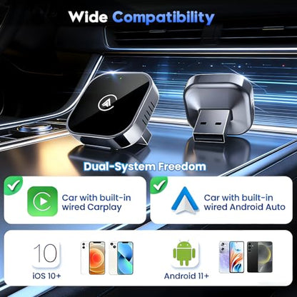 2-in-1 Wireless CarPlay and Android Auto Adapter, 2026 Upgraded Wired to Wireles s Converter, Wireless CarPlay Adapter for Apple iPhone & Android,Plug-and-Play, Stylish and Compact Design