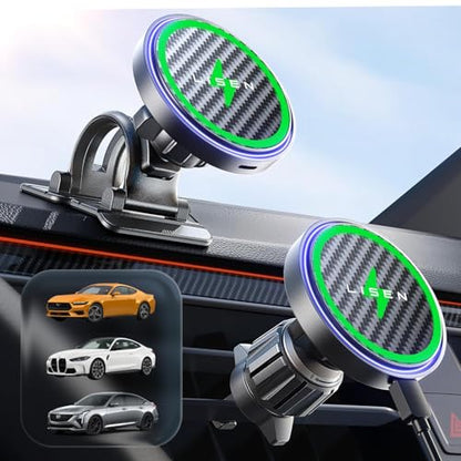 LISEN 15W MagSafe Car Mount Charger Phone 18, [Carbon Fiber] Magnetic Wireless Car Charger, Dashboard & Air Vent Car Phone Holder Mount Magnetic Universal for iPhone 17/16/15/14/13/12, Samsung Pixel - color: Carbon Fiber