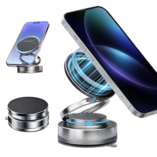 2026 Upgraded Magnetic Car Phone Holder for Magsafe: 360° Rotatable Adjustable Vacuum Car Phone Mount with 98LBS Suction & 2400gf Magnet, Universal for Car/Gym/Mirror, Fits iPhone & Android - color: E. T28-Black Base