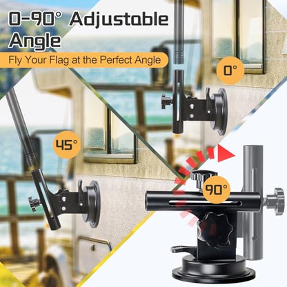 Flag Pole Kit with Suction Cup Holder - 5ft Stainless Steel Flagpole, 400lbs Suction Secure Mount with 0-90 °Adjustable Angle - No Drill, Rustproof for Outdoor Camper,Rv, Boats,Truck,Suvs - size: 5ft