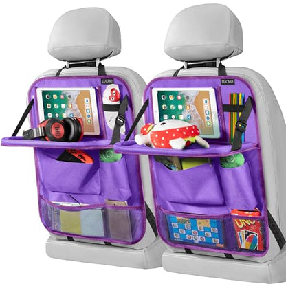 LUCMO Car Backseat Organizer with Foldable Tablet Holder, Dark Purple - color: Dark Purple-3, size: 2 Pack with Food Tray