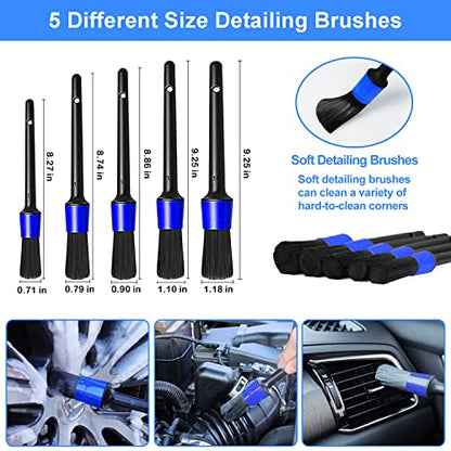 62'' Car Wash Brush Kit - Mitt, Mop, Sponge & Long Handle, Scratch-Free Chenille Replacement Head, Wheel Tire Brush, Car Detailing Kit for Cars, RV, Truck
