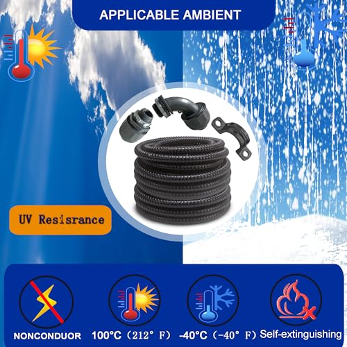 (1/2" Dia * 50 Feet) Yariwiz Black Special Extra Flexible Electrical Conduit Liquid Tight PVC Conduit Kit with 5 PCS Coupling, 3 PCS Elbow and 10 PCS Strap, Sealtight Seal Flex Liquidtight Wire - style: 1/2 inch-50ft-Kit