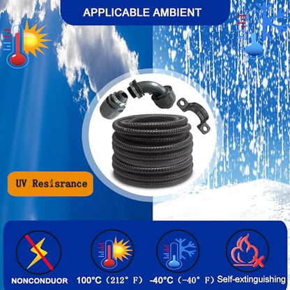 (1/2" Dia * 50 Feet) Yariwiz Black Special Extra Flexible Electrical Conduit Liquid Tight PVC Conduit Kit with 5 PCS Coupling, 3 PCS Elbow and 10 PCS Strap, Sealtight Seal Flex Liquidtight Wire - style: 1/2 inch-50ft-Kit