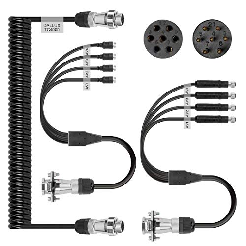 DALLUX Heavy Duty Vehicle Coil Trailer Cable with 4 Channel 4 PIN AV Connector Disconnect Kit for Truck Caravan Motor Home Backup Security Camera Monitor System - size: TC04