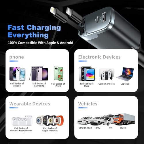 84W Retractable Car Charger, 4-in-1 Car Charger Adapter USB C Fast Charge - size: 1 Pack