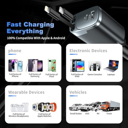 84W Retractable Car Charger, 4-in-1 Car Charger Adapter USB C Fast Charge - size: 1 Pack