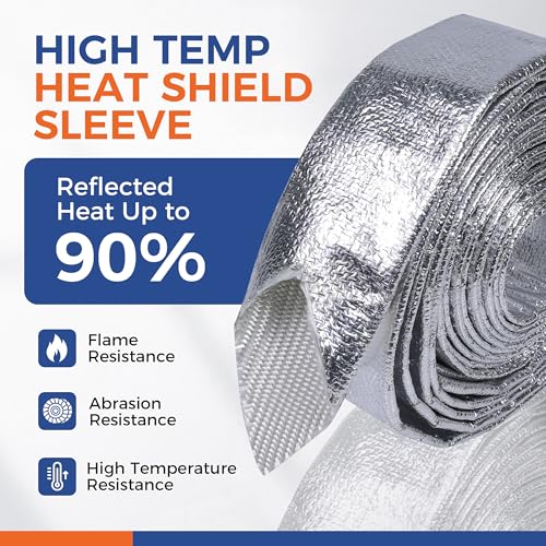 Automotive Aluminum Heat Shield Sleeve Wrap Wire Up to 485 °F, Cable Heat Shield Fire Sleeve Heat Resistance Silver Inner Diameter (1"-22ft) - size: 1"-22ft