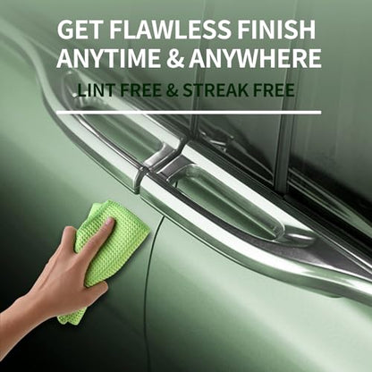 XINDELL Waffle Weave Microfiber Towel, 4Pack-16" X16" Premium Waffle Knit Detailing Towel, Cleaning Cloth for Car Windows Glass, No-Odor Streak-Free Ultra Absorbent Small Kitchen Cleaning Rags, Green