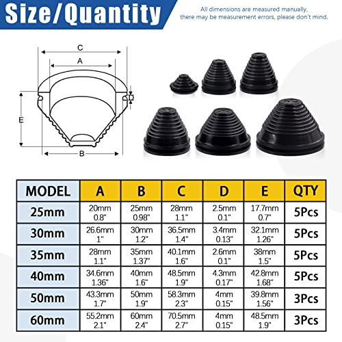 Glarks 26Pcs 6 Sizes Rubber Grommets Assortment Kit, 25mm/30mm/35mm/40mm/50mm/60mm Drill Hole Grommets Wire Protection Firewall Hole Plug for Wire, Plug, Plumbing