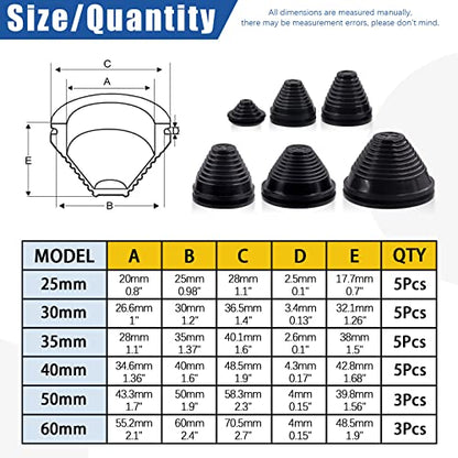 Glarks 26Pcs 6 Sizes Rubber Grommets Assortment Kit, 25mm/30mm/35mm/40mm/50mm/60mm Drill Hole Grommets Wire Protection Firewall Hole Plug for Wire, Plug, Plumbing