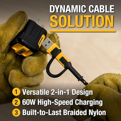 DEWALT Heavy Duty 72W 5 Port USB Car Charger Multiport w/ 6FT Cable
