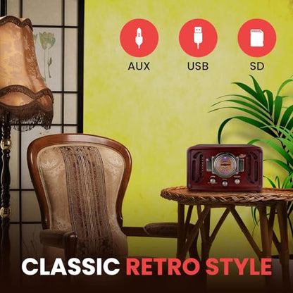 Pyle Retro Wireless Bluetooth Radio Speaker - Classic Vintage Style Audio Sound Receiver System w/Built-in Stereo Speakers, USB, SD Card Slot, AUX, RCA, MP3, AM/FM Tuner PUNP34BT.5