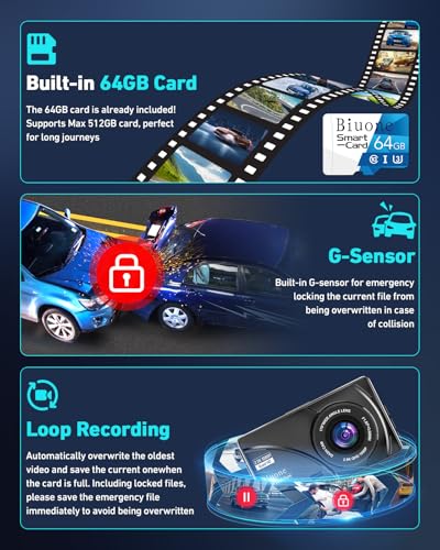 Dual Dash Cam, 2.5K Front, 1080P Rear, 5G WiFi, 64GB Card - size: A21W 2.5K Dash Cam