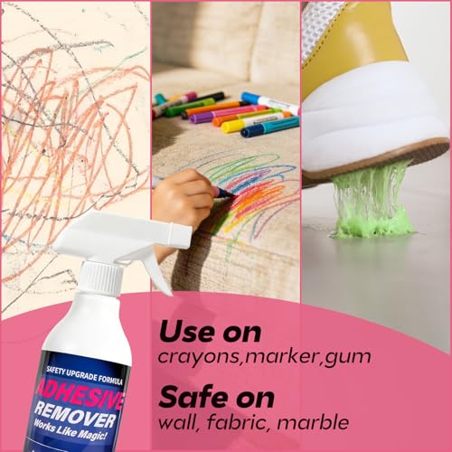 Adhesive Remover Spray for Sticky Residue - Heavy Duty Sticker Eraser for Cars Glass Plastic Metal - Cleans Decals Glue Crayon Tar Gum & Labels - Surface Safe Formula