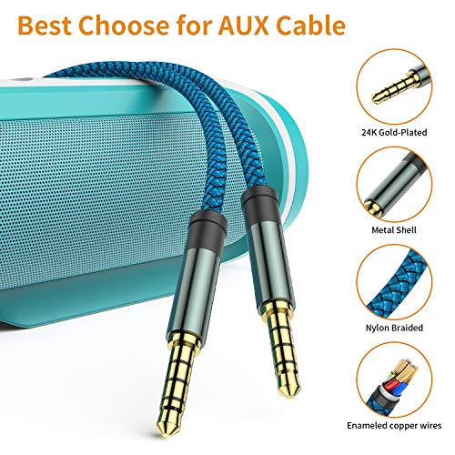 MCSPER 2 Pack TRRS 3.5mm Audio Cable, 5Ft 4-Conductor (4 Pole) with Mic[Microphone Compatible] Nylon Braided Aux Cord Compatible Car Home Stereos,Speaker,Headphones,Sony(Blue) - size: 5 Feet