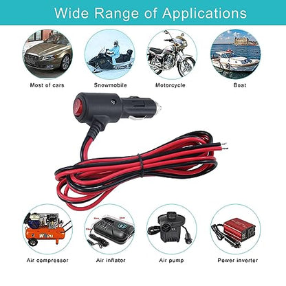 12V Cigarette Lighter Plug with On Off Switch - 6FT 16AWG Fused 15amp Male Plug Cigarette Lighter Replacement with Led Lights,12V Cigarette Lighter with Lead for Car Cooler,Cb Radio, Air Compressor - size: 6FT