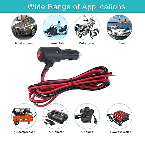 12V Cigarette Lighter Plug with On Off Switch - 6FT 16AWG Fused 15amp Male Plug Cigarette Lighter Replacement with Led Lights,12V Cigarette Lighter with Lead for Car Cooler,Cb Radio, Air Compressor - size: 6FT
