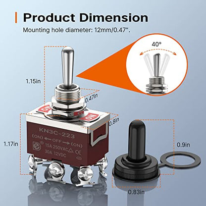Joinfworld Momentary Toggle Switch 12V DC 3 Way 30 Amp DPDT 6 Pin (ON)-Off-(ON) Waterproof Marine Toggle Switch 12 Volt Heavy Duty with Boot Cover Cap for Automotive Boat Auto Air Train - 4Pack - style: (ON)-OFF-(ON)