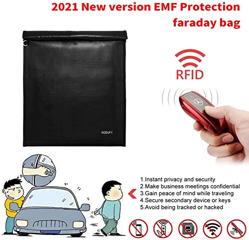 Faraday Bag for Laptops & Tablets - 2 Pack 20 x 15 inches and 15 x 10 inches Faraday Cage, Faraday Key Fob Protector, Fireproof & Waterproof Key Fob Signal Blocker, RFID Pouch for Key Fob(Black)