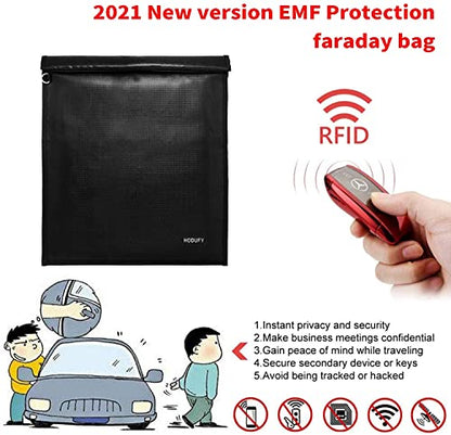 Faraday Bag for Laptops & Tablets - 2 Pack 20 x 15 inches and 15 x 10 inches Faraday Cage, Faraday Key Fob Protector, Fireproof & Waterproof Key Fob Signal Blocker, RFID Pouch for Key Fob(Black)