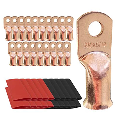 10pcs 2/0 AWG-5/16 Ring Battery Lugs, Copper Lugs, Battery Cable Ends, Tubular Ring Terminals, Crimp Wire Ring Lugs, Battery Terminal Connectors with Heat Shrink Tubing (10, 2/0 Awg - 5/16" (M8) Ring) - size: 2/0 Awg - 5/16" (M8) Ring