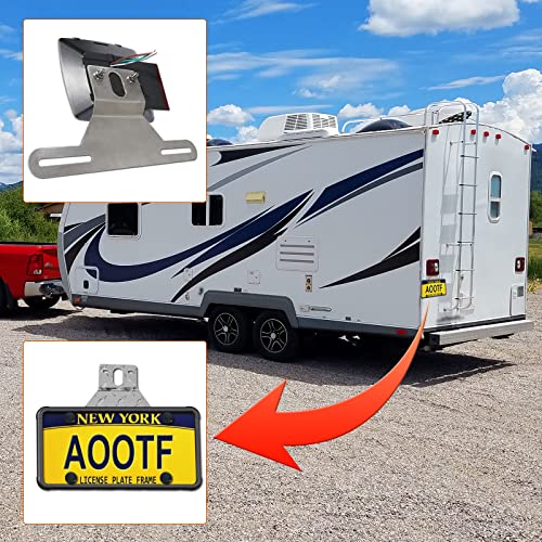 Aootf Trailer License Plate Bracket, Aluminum Holder & Silicone Frame - color: Black