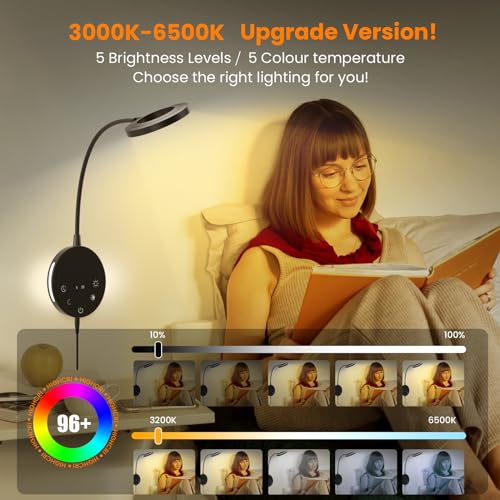 Wall Mounted Reading Light, Bedside Headboard Lights with 5 Color Temperature & 5 Dimming, 360 Flexible Gooseneck, USB Output, Night Light & Timer Function - Perfect for Reading (Black) - color: Black