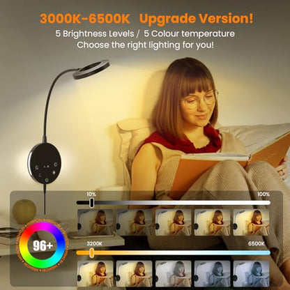 Wall Mounted Reading Light, Bedside Headboard Lights with 5 Color Temperature & 5 Dimming, 360 Flexible Gooseneck, USB Output, Night Light & Timer Function - Perfect for Reading (Black) - color: Black