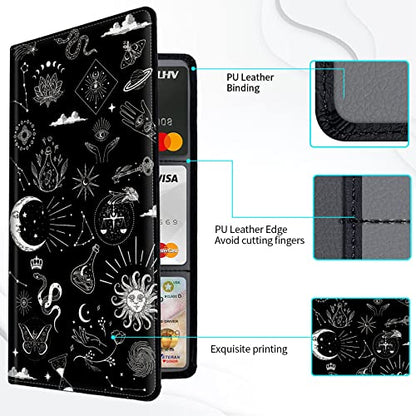 Car Registration and Insurance Card Holder, Premium PU Leather Vehicle Wallet Cover for Glove Box Car Organizer Drivers License / Cards / ID Essentials Document Holder, Astrology Celestial Theme - color: Astrology Celestial Theme