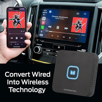 Monster Wireless CarPlay Adapter, Wireless Android Auto Adapter, Convert Wired to Wireless CarPlay & Android Auto, Compact Dongle for Factory Wired CarPlay Cars, USB-C & USB-A Cables Included