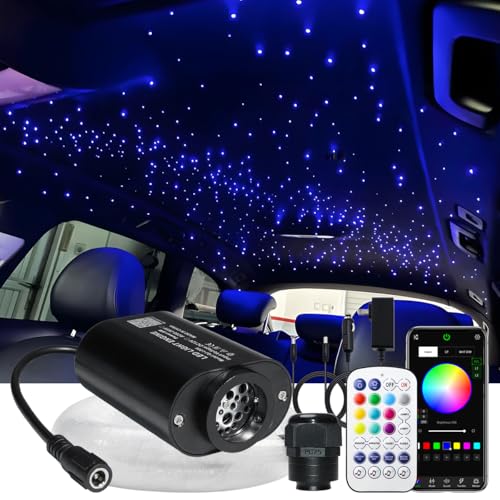 AZIMOM Mini 6W Twinkle 600pcs Fiber Optic Starlight Headliner Kit for Car Home 0.03in 9.8ft End Glow Fiber Strands Sound-Activated APP& Remote Control Starlight Engine - size: 600pcs*0.03in*9.8ft