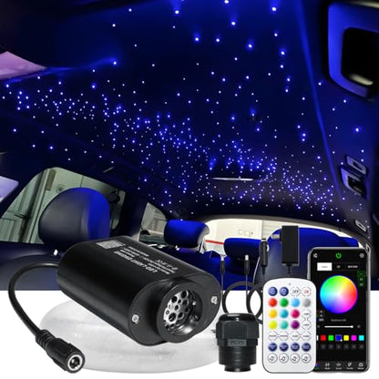 AZIMOM Mini 6W Twinkle 600pcs Fiber Optic Starlight Headliner Kit for Car Home 0.03in 9.8ft End Glow Fiber Strands Sound-Activated APP& Remote Control Starlight Engine - size: 600pcs*0.03in*9.8ft