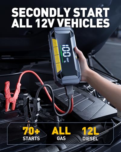 AUXITO 8000A Portable Jump Starter for All Gas/12L Diesel, 20000mAh Car Battery Booster Jump Pack, Jump Box for Car with 60W Fast Charging, LCD Screen Display, 700LM LED Light - size: 8000A