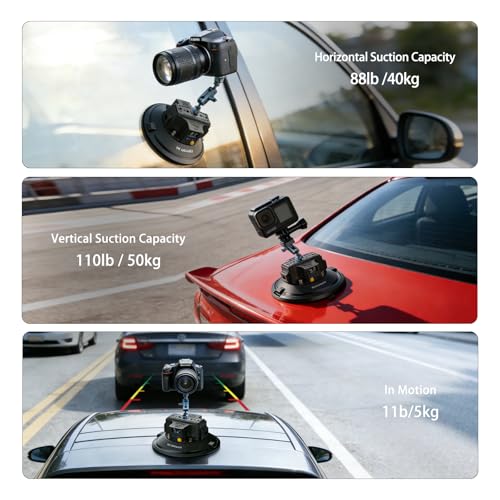 4.5" Electric Vacuum Suction Cup Camera Mount, Heavy-Duty Metal Car Mount for Camera/Action Camera/Phone, 50kg Load Auto Suction Cup for Car Windshield/Boat/Window, with 1/4" 3/8" Threads - size: 4.5"