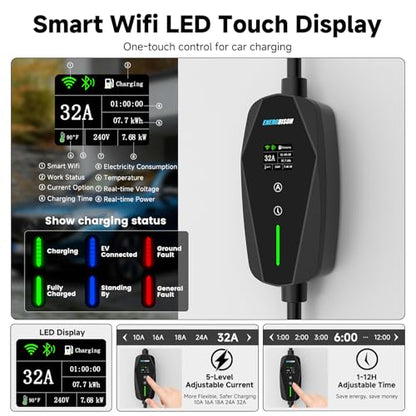 Level 2 EV Charger 32Amp with Smart APP Control - 240V NEMA 14-50 Plug 25ft Cable, Indoor/Outdoor Portable Electric Vehicle Charging Station - Compatible with J1772 Connector Fast Charging for Home - size: 32A
