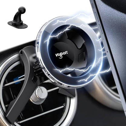 volport for Magsafe Car Mount [Air Vent & Dashboard]: Magnetic Phone Holder for Round/Horizontal/Vertical Vent, Strong Magnet for iPhone 16 15 14 13 12 Pro Max Plus Samsung S24 Ultra Cell Phone Case - style: Triangle Mount