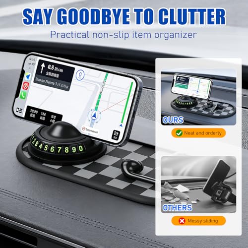 Mobile Phone Bracket Anti-Slip Mat, Multifunction Car Dashboard Mat with Temporary Parking Number, Universal Anti-Slip Car Dashboard Mat for Phones Sunglasses and Keys Gadget (Gray-Black) - color: Gray-black