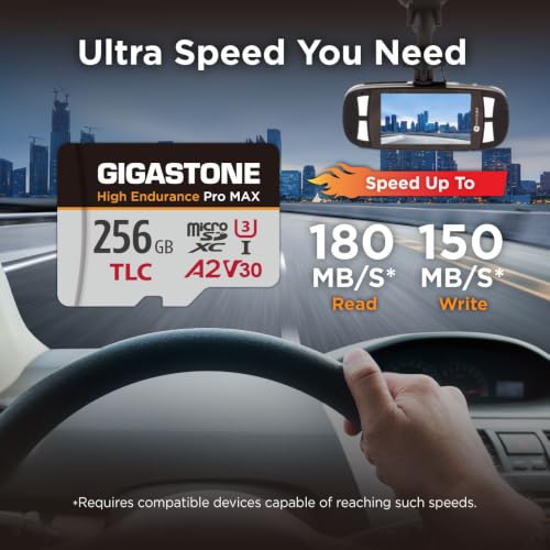 【5 Yrs Free Data Recovery】【Dash Cam】 GIGASTONE 256GB Micro SD Card, TLC High Endurance Pro MAX, Speed Up to 180MB/s, Compatible with REDTIGER Rove VIOFO VANTRUE PRUVEEO, MicroSDXC UHS-I A2 V30 U3 - color: 256GB High Endurance Pro MAX 1-Pack