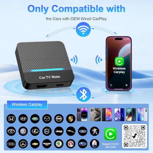 2-in-1 Car TV Mate Pro—Wireless CarPlay Adapter & HDMI Multimedia Adapter for TV Stick Converter/Game Consoles/Set-Top Box/Screen Mirroring, Plug & Play HDMI Cars T V Dongle Compatible Cars from 2016