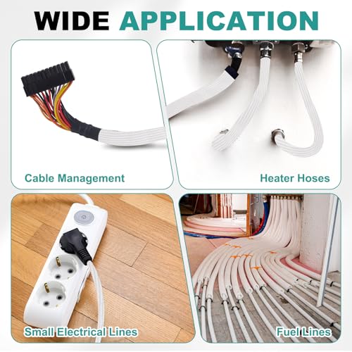 HARFINGTON Braided Sleeving 9.8ft x 1/4" High Temp Fiberglass Braid Cable Sleeve for Automotive Home Office Cables Video Cord Management Cable Protection - size: 9.8ft x 1/4"