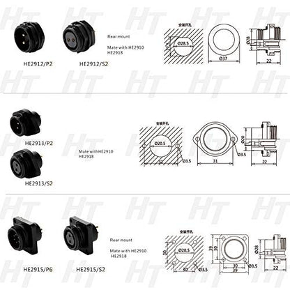 HangTon HE29 Power Lighting Industrial Aviation Connector Waterproof Plug Socket (19 pin) - size: 19 pin