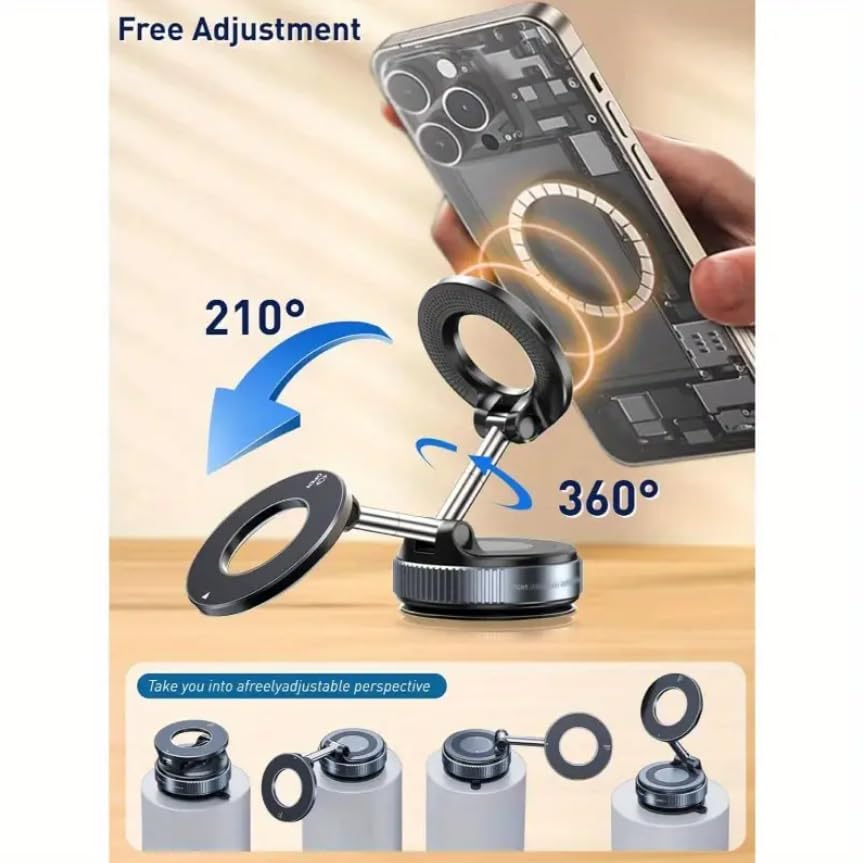 Car Phone Holder with Ultra Strong Vacuum Suction Cup - 360° Adjustable & Rotatable MagSafe Phone Mount for Car/Desk/Office/Gym/Mirror and Universal Use for iPhone, Android & Other Phones