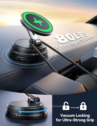 JOYROOM 15W Magsafe Car Mount Charger, iPhone Faster Charging Wireless Car Charger, 80+LBS Strong Suction Magnetic Phone Holder for Car, Stable Metal Support Arm for iPhone 17 Pro Max 16 15 14 13 - color: Black