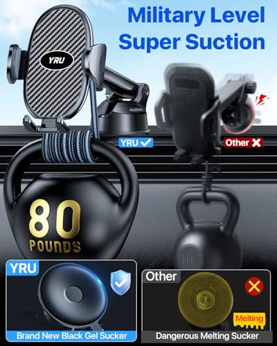 YRU【Upgraded Military-Grade & Safety Cert Universal Car Phone Holder Mount - color: Graphite Black