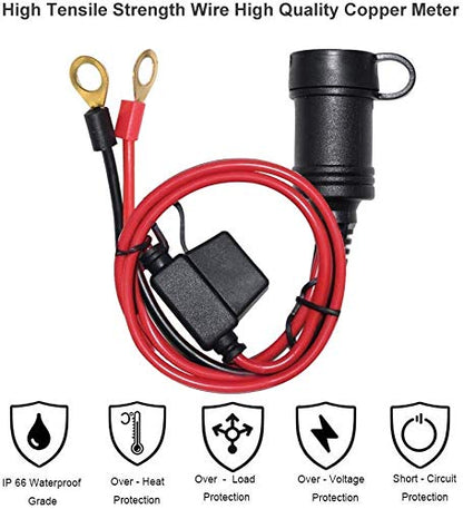 [2 PACK] 3FT 12V Female Socket Battery Eyelet Ring Terminal 12volt Extension Cord Outlet Adapter Plug Power Supply Car Electrical Dc Charger Accessory Connector Kit 10Fuse - size: 3FT - 2Pack