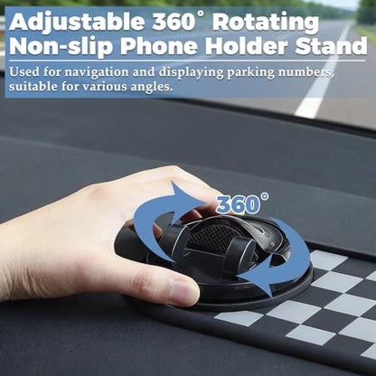 2PCS Multifunction Car Anti-Slip Mat, Car Anti Slip Mat Phone Holder,360° Rotatable Dashboard Organizer Pad with Parking Number for Phone,Sunglasses and Keys (Gray Black & Brown Black)