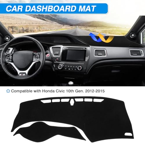 Cartist Black Dashboard Cover for 2012-2015 Honda Civic Accessories - size: Honda Civic 2012-2015