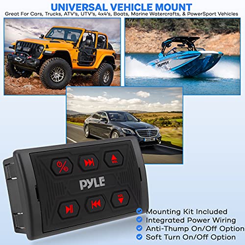 Pyle PLMRBTSQ1 Bluetooth Car Radio, Waterproof Marine Receiver, USB & AUX Inputs, IPX6 Rated, Universal Mounting, Includes 3.5mm Cable, Wireless Range 30ft